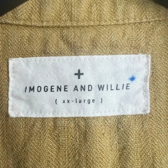 Imogene and Willie Mens Serra XXL Linen Cotton Herringbone Camp Shirt Yellow - Picture 3 of 10
